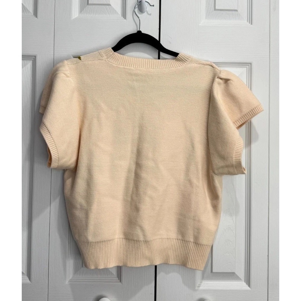 THML Knitted Sweater Women Large Beige Embroidered Crewneck Short Sleeve Classic - Picture 3 of 10